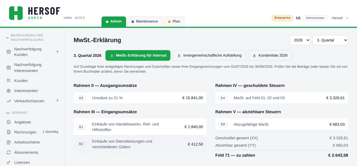 MwSt.-Erklärung mit den Feldern