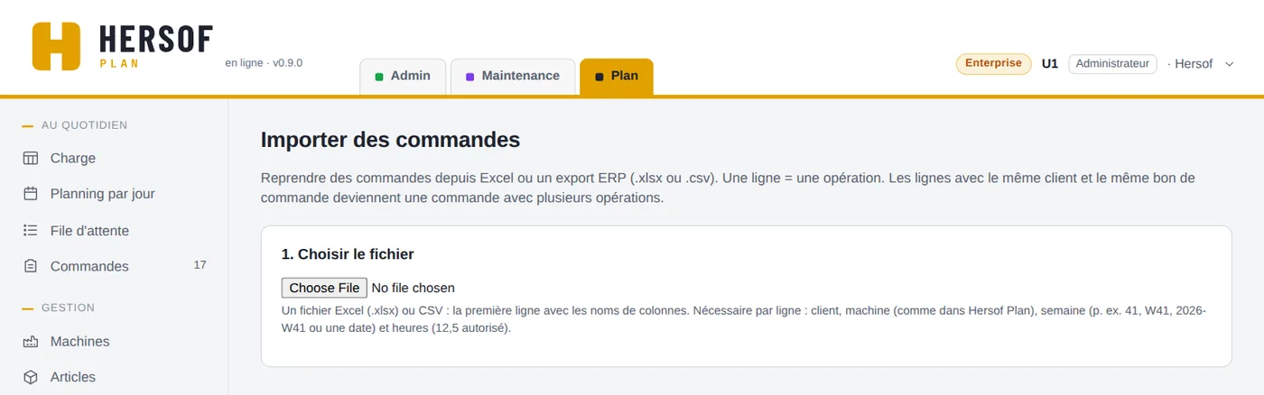 Écran Importer