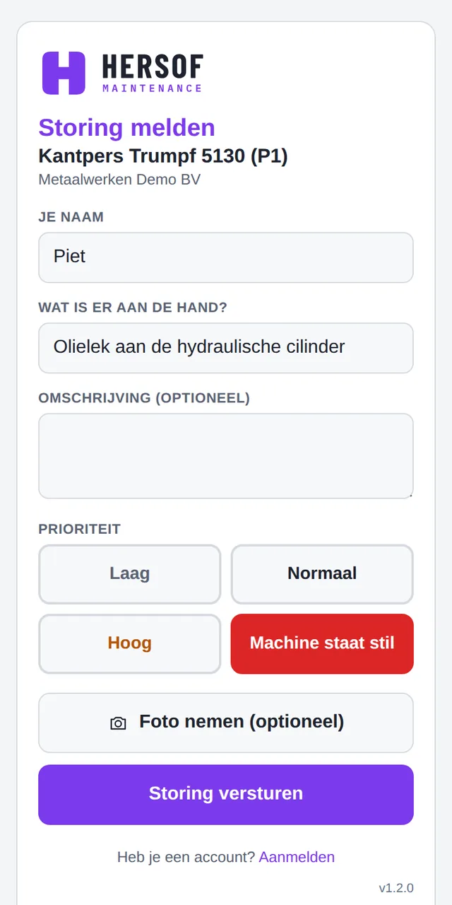 Storing melden via de QR-code, zonder account